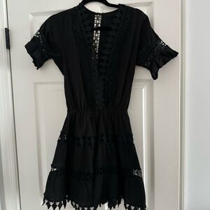 Anthropologie Black Crochet Mini Dress